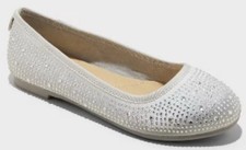 NEW Girl  s Lisa Glitter Ballet Flats Sparkle Rhinestones Silver Cat  Jack Sz 2