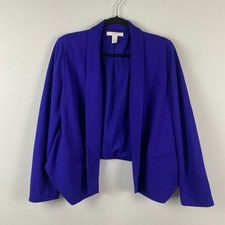 Chicos Drape Front Long Sleeve Jacket Size 1 US Medium Blue Open Front