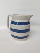 Vintage CHEF WARE Ironstone Staffordshire England Blue Striped Milk Jug Pitcher 