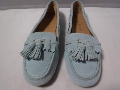 Talbots Women's Everson Tasseled Light Blue Suede Leather Driving Flats Sz 7.5