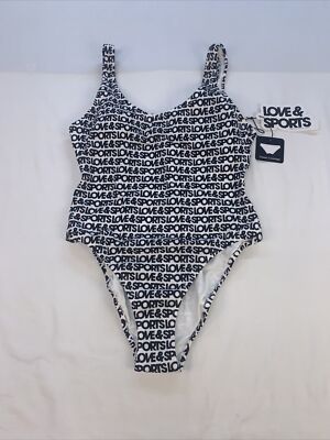Love & Sports Women Swim Logo Scooped Back Classic One Piece Bathing Suit M 8-10