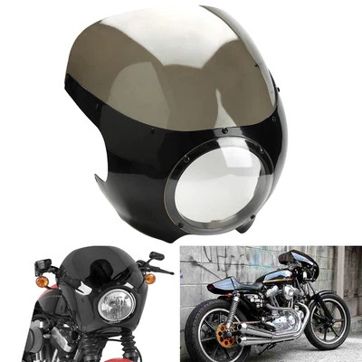 Moto Fumée 5 3/4"phare Carénage Pare-Brise Pour Harley Café Racer Sportster Dyna - Photo 1/4