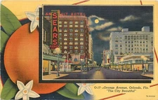 1940s Orlando Florida Orange Avenue Night autos Teich linen Postcard 25-4810