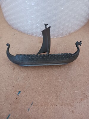 Vintage Wikinger Schiff Metall Langboot Modell Norwegen Skandinavien Schweden Handstopt