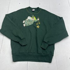 Vintage Jerzees Green Angel Printed Crew Neck Sweater Size Adults Large