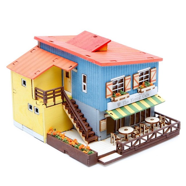 Maquette En Bois YOUNGMODELER Café En Maison - Kit De Bureau DIY