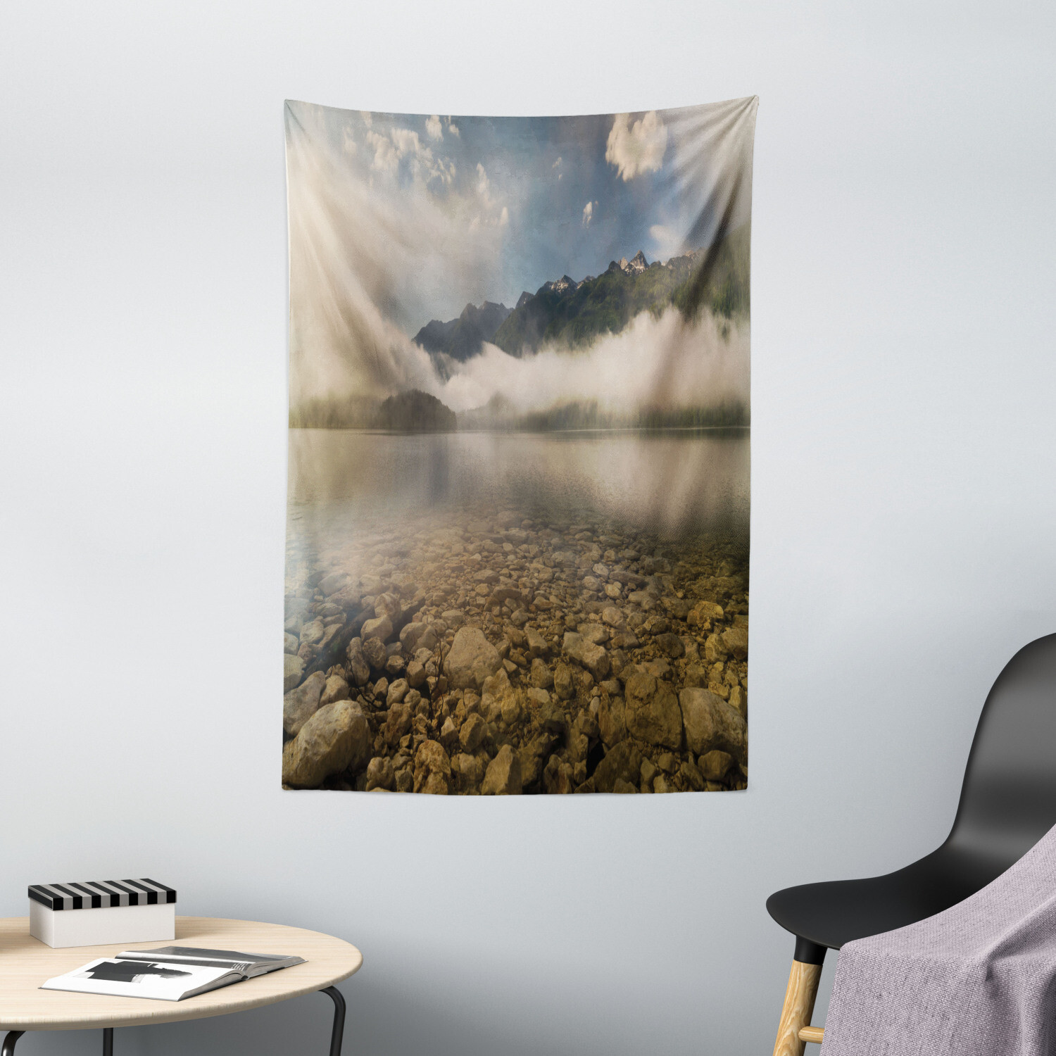 Nature Tapestry Reflections on Lake Print Wall Hanging Decor