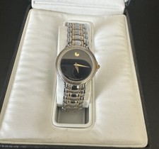Movado museum women’s Swiss watch, two tone with black dial