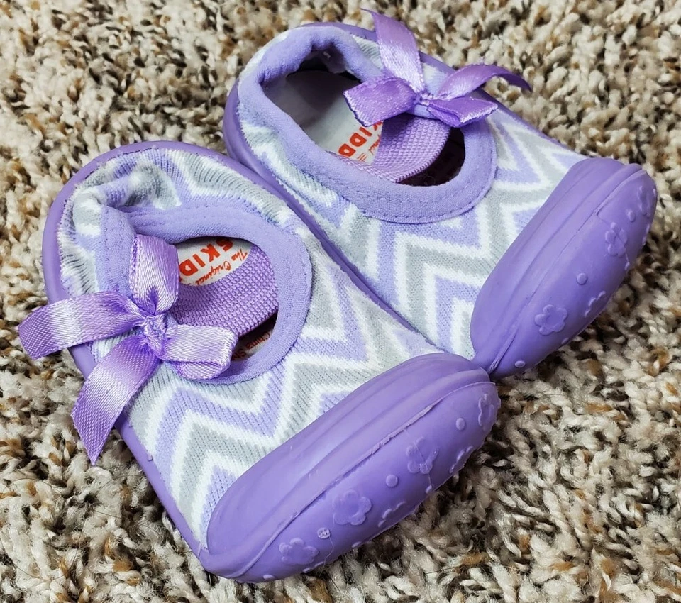 Girl Toddler Purple Mary Jane Skidders Bow Sz L  - Image 3 of 4