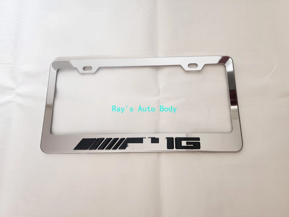 Fits For Mercedes Benz AMG Black 3D Emblem Mark Silver License Plate Frame - Image 3 of 4