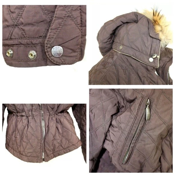 Chaqueta Abrigo Postal Marrón Chocolate Acolchado Piel Borde Esquí Italia $1200 42 EE. UU. 6 Foto 4 de 4