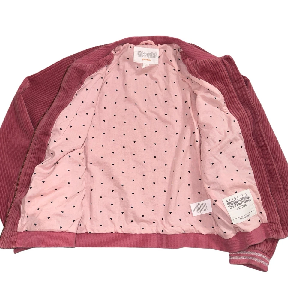 Gymboree Rose Pink Corduroy Varsity Bomber Jacket Girls Size M 7-8 Zip Up Preppy - Image 4 of 4