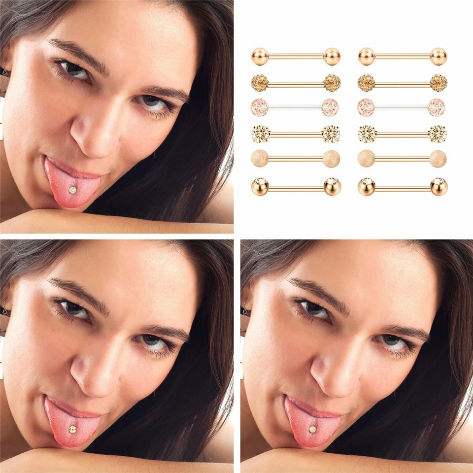 12PCS Surgical Steel CZ Nipple Tongue Rings Nipple Rings Barbell Body Piercing - Image 3 of 4