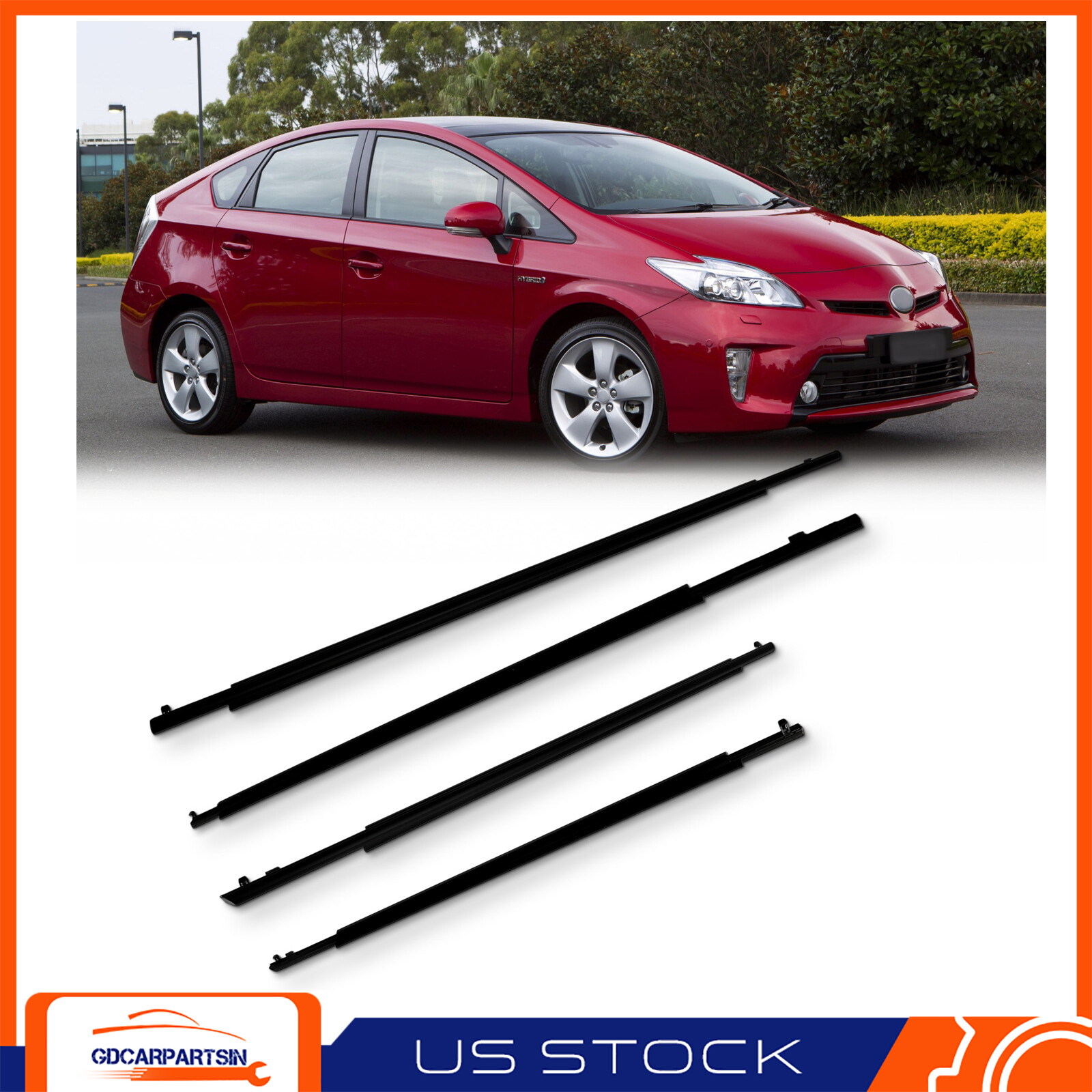 4-Piece Front Rear Window Moulding Seal Strip Weatherproof Trim for 2010-2015 Toyota Prius