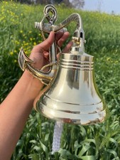 10" Solid Brass Ship Bell Hanging Nautical Door Bell With Wall Mounted Bracket