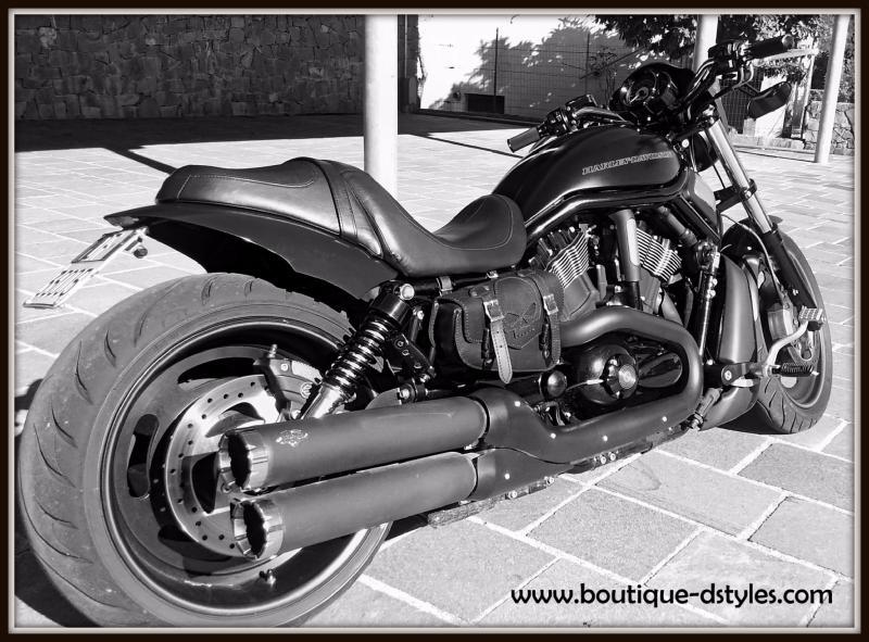 Sacoche en cuir rigide motif SKULL étanche pour custom Harley V-Rod