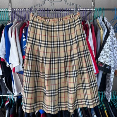 Vintage 80s Burberry Nova Check Long Wool Pleated Skirt See