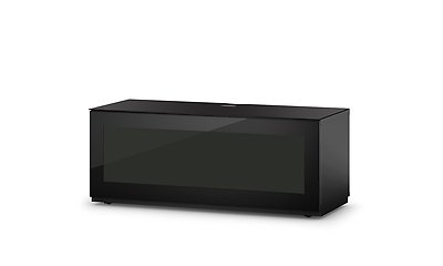 SONOROUS ST-110B Wood and Glass TV Stand with Hidden Wheels (Glass Door) - Black