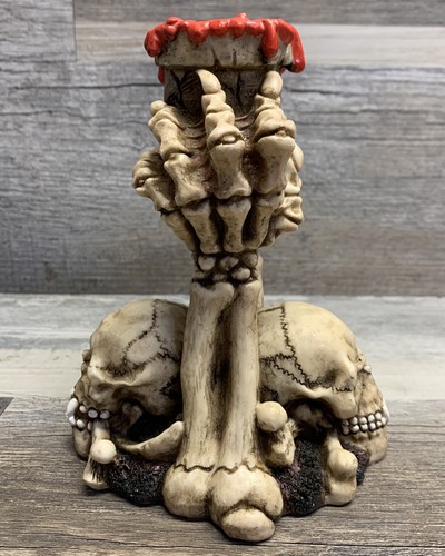 Rare Adams Apple AADLP Skull Candlestick Holder With Red Dripping Accents - Picture 4 of 6