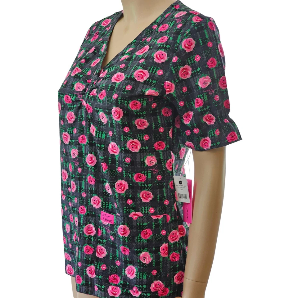 Betsey Johnson Koi Canola Women’s Scrub Top Cozy Roses - Image 3 of 4