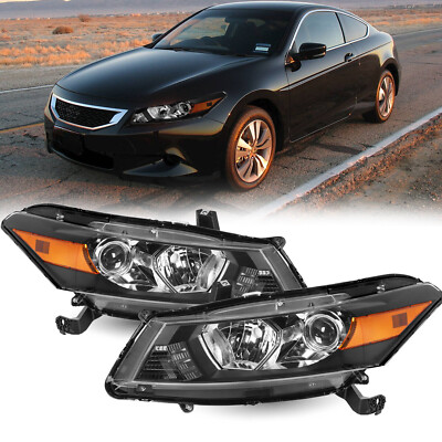 Black Housing Headlights Pair For 2008-2012 Honda Accord Sedan - Left & Right Complete Set