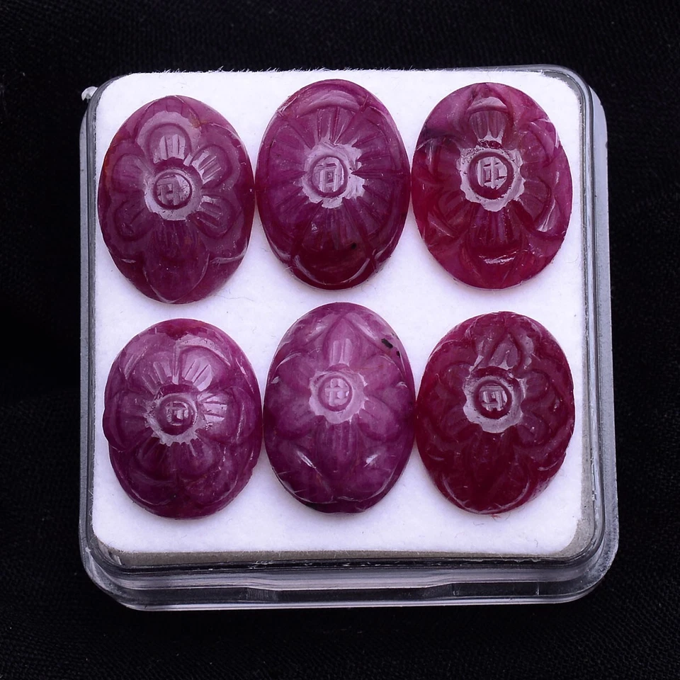 6 Pcs Natural Ruby Red Top Quality Unheated 13.69mm-14.70mm Carved Gemstones Lot - Image 4 of 4