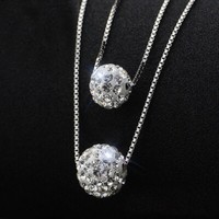 Damen Doppel Halskette BäLle Mit Zirkonia Sterling Silber 925