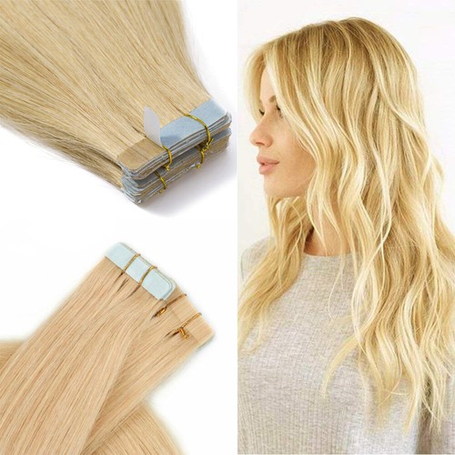 Premium Tape Ins Skin Wefts Seamless Real Remy Russian Human Hair Full Head 40pc - Picture 42 of 88