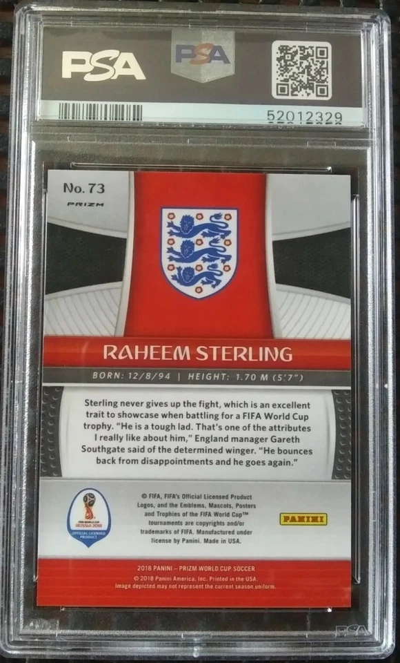 2018-19 Panini Prizm World Cup Lazer Prizm #73 Raheem Sterling SP ENGLAND PSA 9 - Image 2 of 2