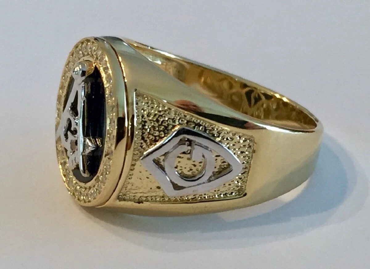 Men s Diamond Custom Mason Masonic Black Onyx Ring 14K Yellow Gold