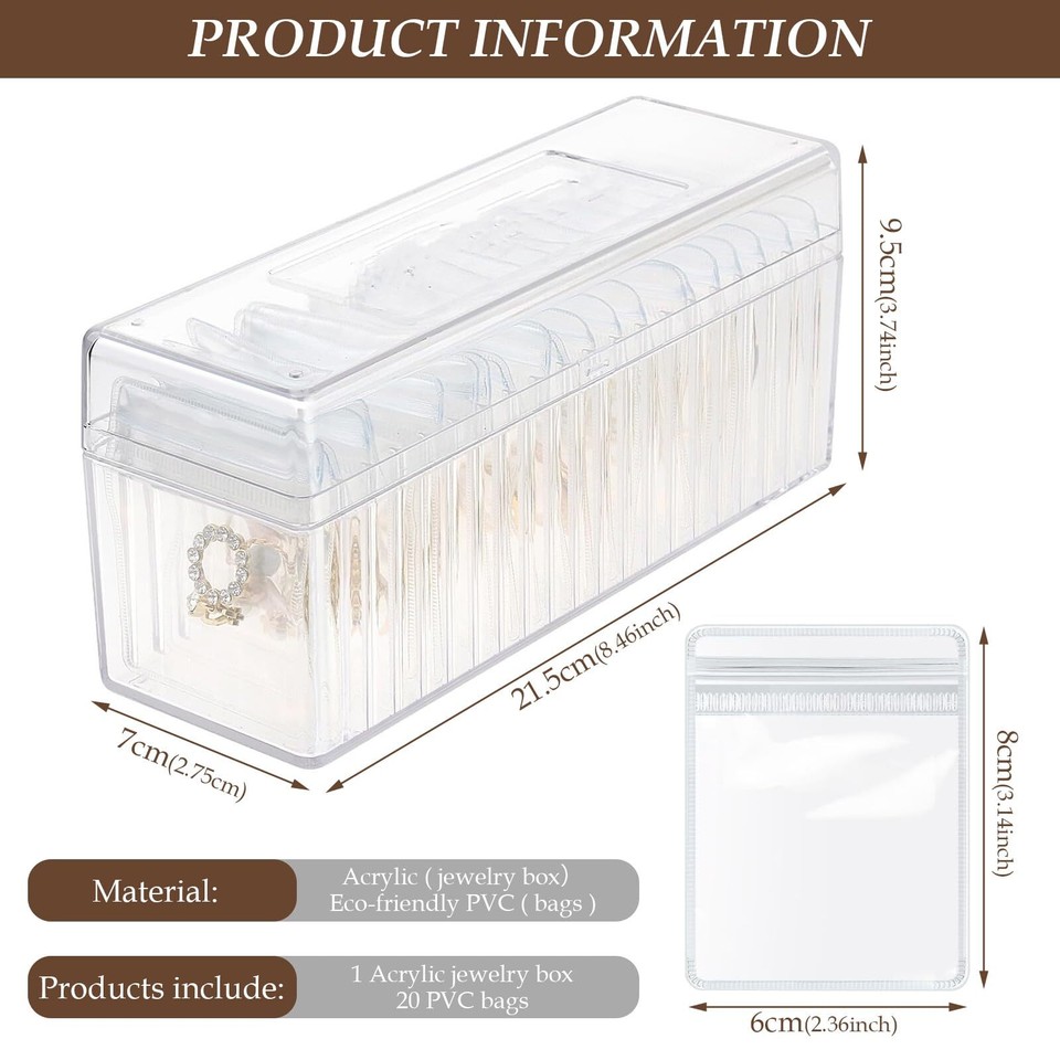 Acrylic Jewelry Box Organizer, Clear Jewelry Organizer with 20 Portable