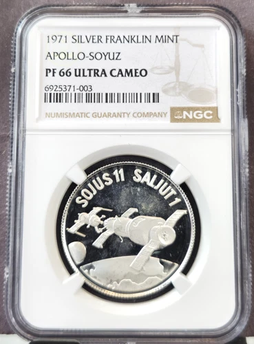 1971 GERMANY SILVER MEDAL APOLLO SOYUZ NGC PF 66 ULTRA CAMEO RARE TOP POP 1
