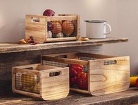 "3Er Set Holz Kiste \"Trend\" Mit Metall, Obst Korb Box Aufbewahrung KüChe Deko"