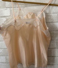 Vintage Christian Dior Babydoll Dreamy Peach Lace Trim Camisole Lingerie Large