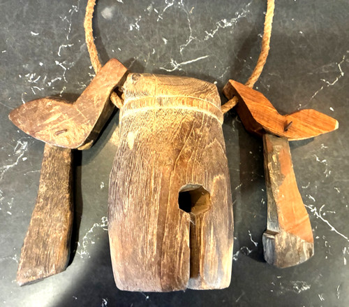 Vintage Wooden Cow/Buffalo Bell Double Clackers Hand Carved Egypt