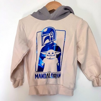 H&M x Star Wars Mandalorian Sweatshirt Hoodie 3 4T Yoda Gray Cream Grogu