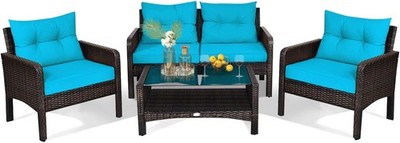 4-Piece Patio Furniture Set Outdoor Rattan Wicker Conversation Set with Coffee