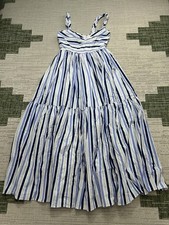 J.Crew Dress Womens 00 Petite Blue White Gray Cotton Blouson Midi New