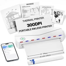 Portable Thermal Printers for Travel, Inkless Portable Printer Support 8.5'' ...