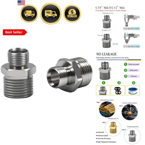 1/2 to 3/8 Water Line Adapter, Brass Compression reducer pipe fitting, 3/8 Ma...