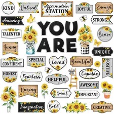 45 PCS Sunflower Affirmation Station Bulletin Board Classroom Decor