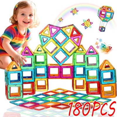 Magnetische 3D-Bausteine 180-tlg: STEM, Montessori, bunt, multisensorisch, NEU