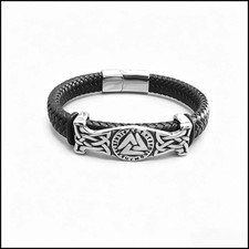 Retro Viking Triangle Totem Leather Rope Brac...