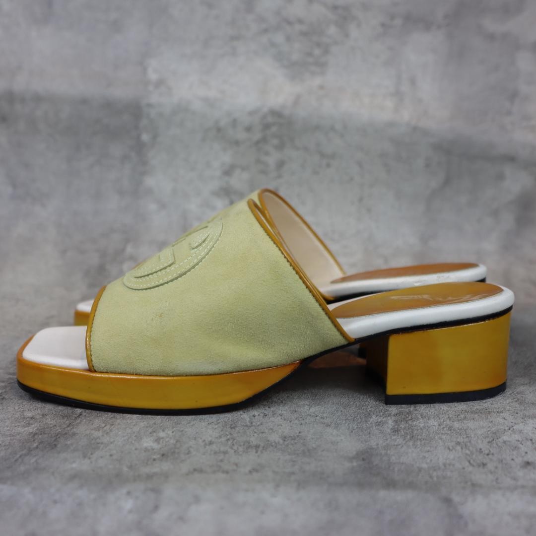 GUCCI Sandals Mule Interlocking G EU 35.5 US 5.5 Suede Light Yellow White Brown thumbnail 23