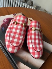 Gucci Gingham Princetown Mules Never Red And White Size 37.5 Never Worn