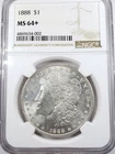 1888 $1 Morgan Silver Dollar NGC MS64+ Plus Grade #4