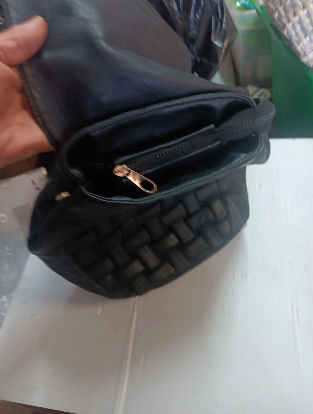 Black Basketweave Pattern Backpack Purse for Women - image 3