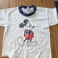 Disney Mickey Mouse Adult Ringer T-Shirt White/Navy Blue Collar Size M
