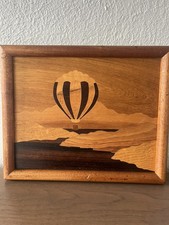Vintage Marquetry Wood Inlay Hot Air Balloon Landscape Frames