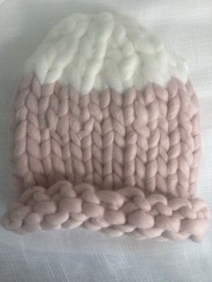 Handmade Knitting Factory Pink And White Knit Cap Beanie NWT